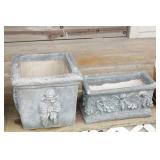 Pair of Square / Rectangle Cement Cherub Planters