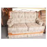 Cloth Loveseat with Pine Wood Accent