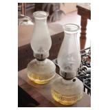 Pair of Glass Kerosene Lamps w/ Chimneys
