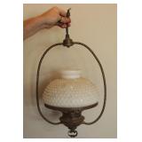 Brass Hanging Lamp w/ Hobnail Milk glass Shade