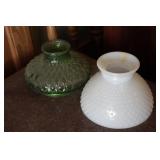 Green Glass & Hobnail Milk Glass Lamp Shades