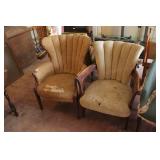 2 Curved back upholstered arm chairs