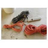 Bucket w/ 3 Extension Cords & Power Strip