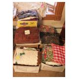 4 Boxes of Fabric & Quilt Top