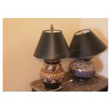 2 Hand Painted Terra Cotta Pot Lamps