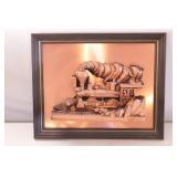 Framed Copper Tone Train Wall Art