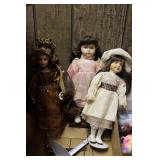 3 Porcelain Dolls & Extra Stands