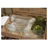 Banana Split Trays, Glass & Green Goblet