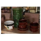 4pc Stoneware Soup Bowls, 2 Cereal Bowls & Vase