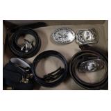 3 belts w/ buckles (horse head, eagle, suspenders)
