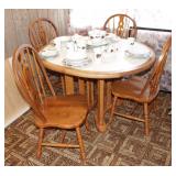 Oak Table w/formica top, 4 Chairs w/ leaf