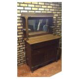 Antique Oak Sideboard with Mirrored Hutch