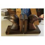 Carved wooden duck bookends