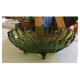Vintage green glass console bowl