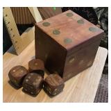 Wooden die box with dice