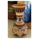 Signed painted pottery vase
