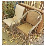 2 patio chairs and wicker settee on deck