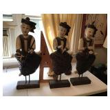 Set of 3 wooden Asian musicians