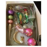 Blown glass ornaments and tree topper