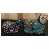2 hand-painted Mexican cats