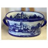 Blue and white ironstone pot