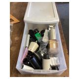 Sterilite tote of microscope photo accessories