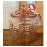 Pink depression glass biscuit jar