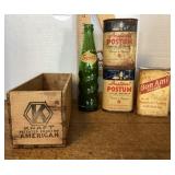Vintage bottle,tins, cheese box