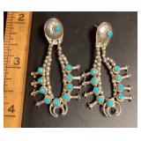 Silver and turquoise squash blossom earrings