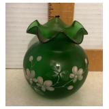 Painted green glass vase Painted green glass vase
