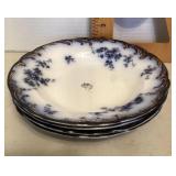 4 Ridgways 'Chiswick' flow blue soup bowls 4 Ridgways 'Chiswick' flow blue soup bowls