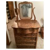 Tiger oak chest with lyre mirror Tiger oak chest with lyre mirror