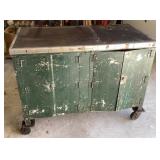 Vintage metal workbench on casters Vintage metal workbench on casters