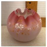 Painted cased glass rose bowl Painted cased glass rose bowl
