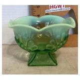 Green opalescent footed bowl Green opalescent footed bowl