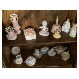 Ceramics and porcelain on two shelves Ceramics and porcelain on two shelves
