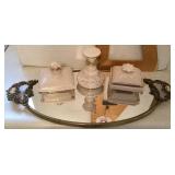 Dresser set with mirrored vanity tray Dresser set with mirrored vanity tray