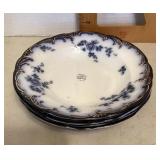 4 Ridgways 'Chiswick' flow blue soup bowls 4 Ridgways 'Chiswick' flow blue soup bowls
