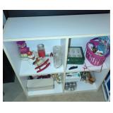 32' square white cubby shelf and contents 32' square white cubby shelf and contents