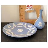 Wedgwood Jasperware plate and bud vase Wedgwood Jasperware plate and bud vase