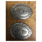 Pair of Republic Steel bicentennial belt buckles