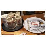 Budweiser plastic chip tray + beer mugs