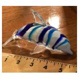 Art glass dolphin paperweight