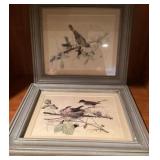 2 framed bird prints