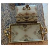 Glass dresser box and pin tray