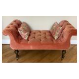 Pink velvet fainting couch on casters