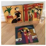 3 Asian art prints on plexiglass