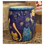 Hand painted pottery cat jar