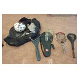 Racquets, helmet, bag