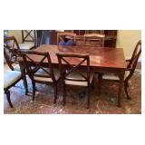 Dining table, 8 chairs, 2 leaves, pads